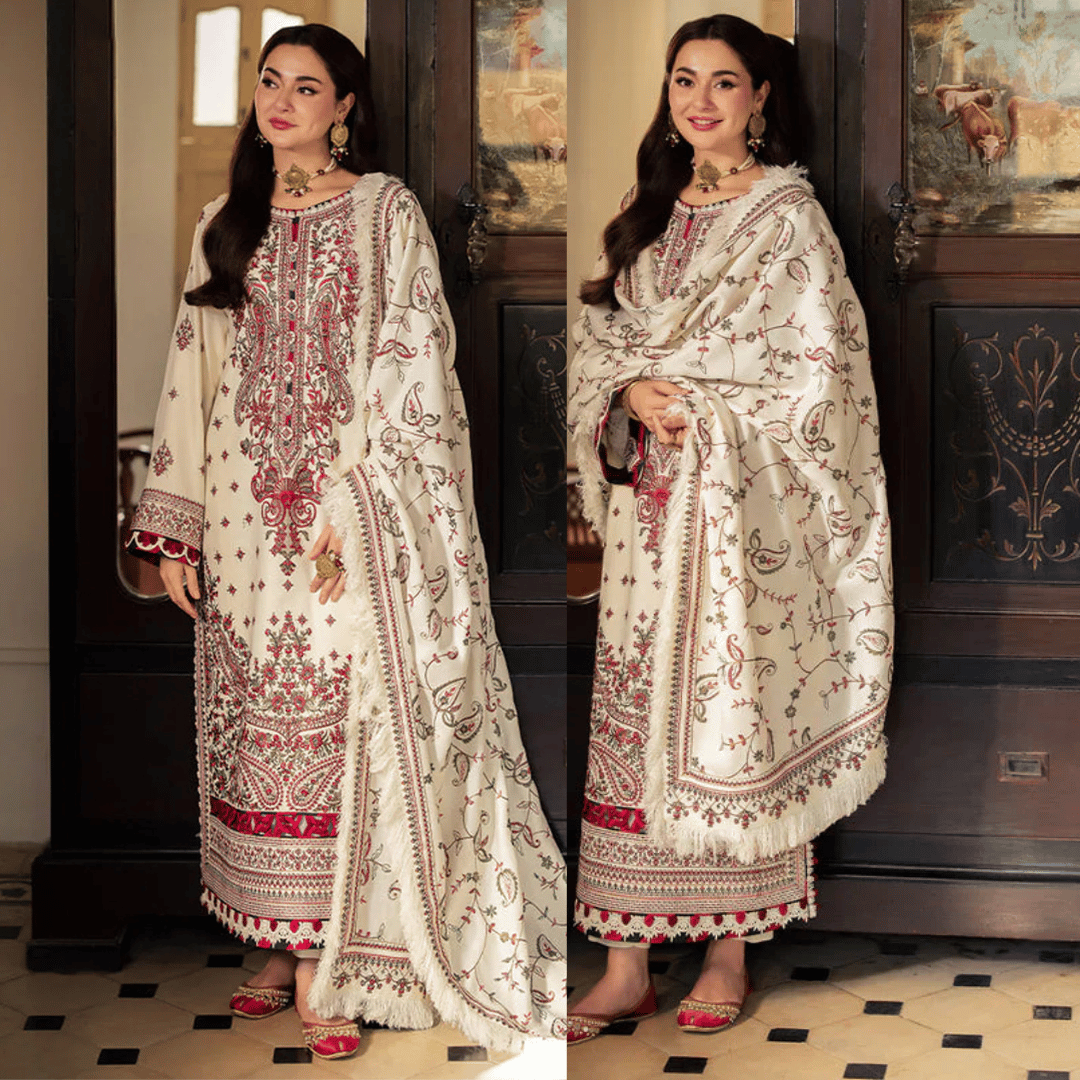 Swagiwear Asim Jofa - Winter 3PC Dhanak Embroidered Suit - 