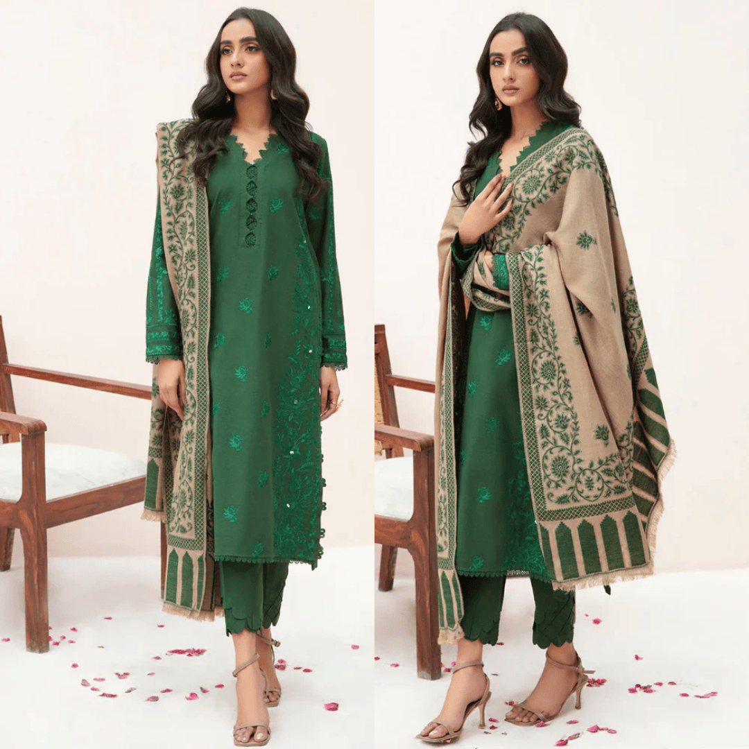 Swagiwear Sapphire - Winter 3PC Dhanak Embroidered Suit - 