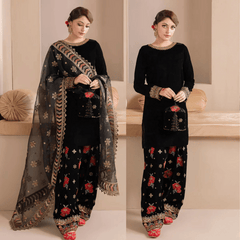 Swagiwear Embroidered Velvet Dress With Organza embroidered Dopata - 