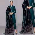 Swagiwear 3PCs Shamoz Silk Dress With Heavy Embroidered Velvet Shawl - 