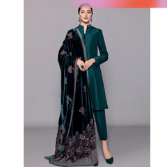 Swagiwear 3PCs Shamoz Silk Dress With Heavy Embroidered Velvet Shawl - 