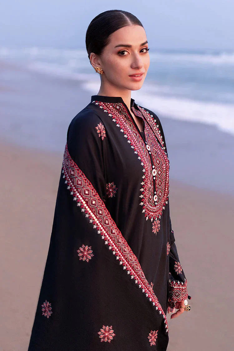 Swagiwear CROSS STITCH-3PC DHANAK EMBROIDERED SHIRT WITH DHANAK EMBROIDERED SHAWL - 