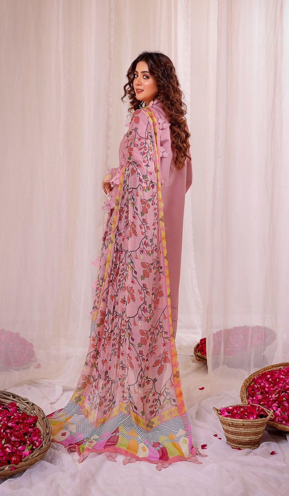 Swagiwear 3PC Lawn Heavy Embroidered Shirt & Silk Digital Printed Dupatta. 