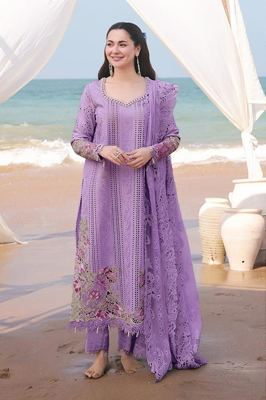 Swagiwear Qalamkar - 3PC Lawn Chikenkari Embroidered Shirt - 