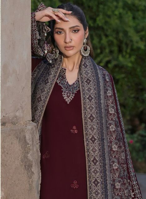 Swagiwear JAZMIN Dhanak Embroidered with Printed wool shawl - 