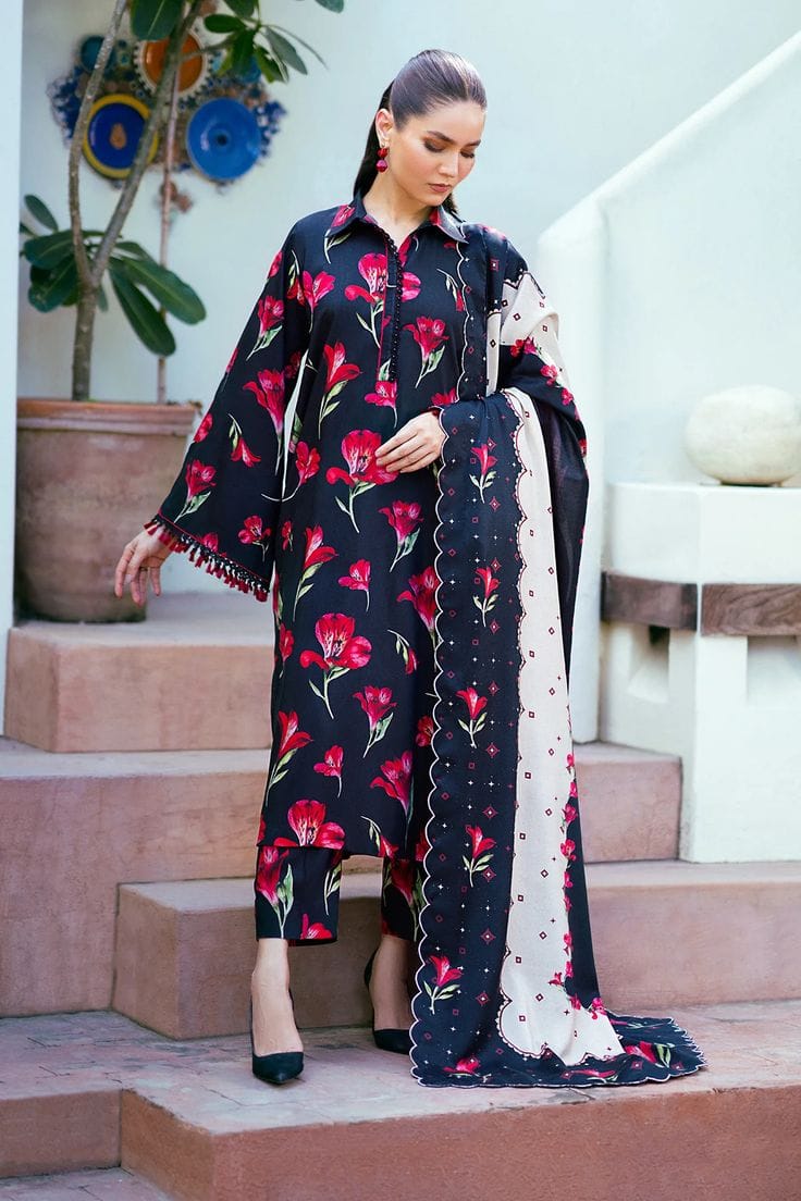 Swagiwear Asim Jofa - Winter 3PC Karandi Digital Print Dress - 