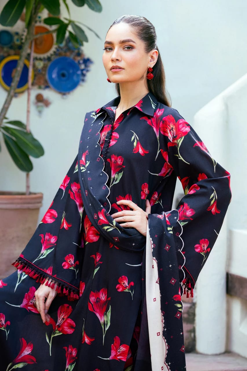 Swagiwear Asim Jofa - Winter 3PC Karandi Digital Print Dress - 