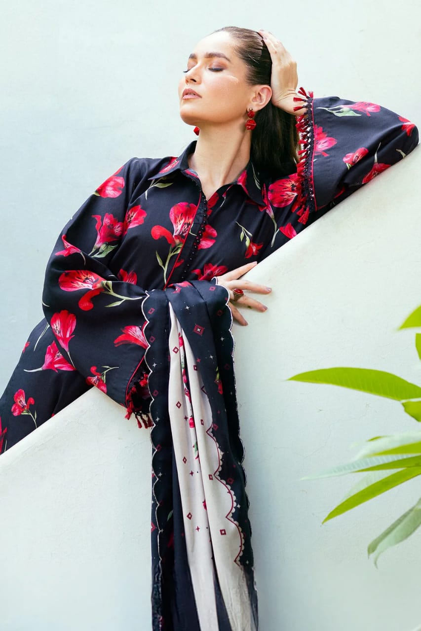 Swagiwear Asim Jofa - Winter 3PC Karandi Digital Print Dress - 