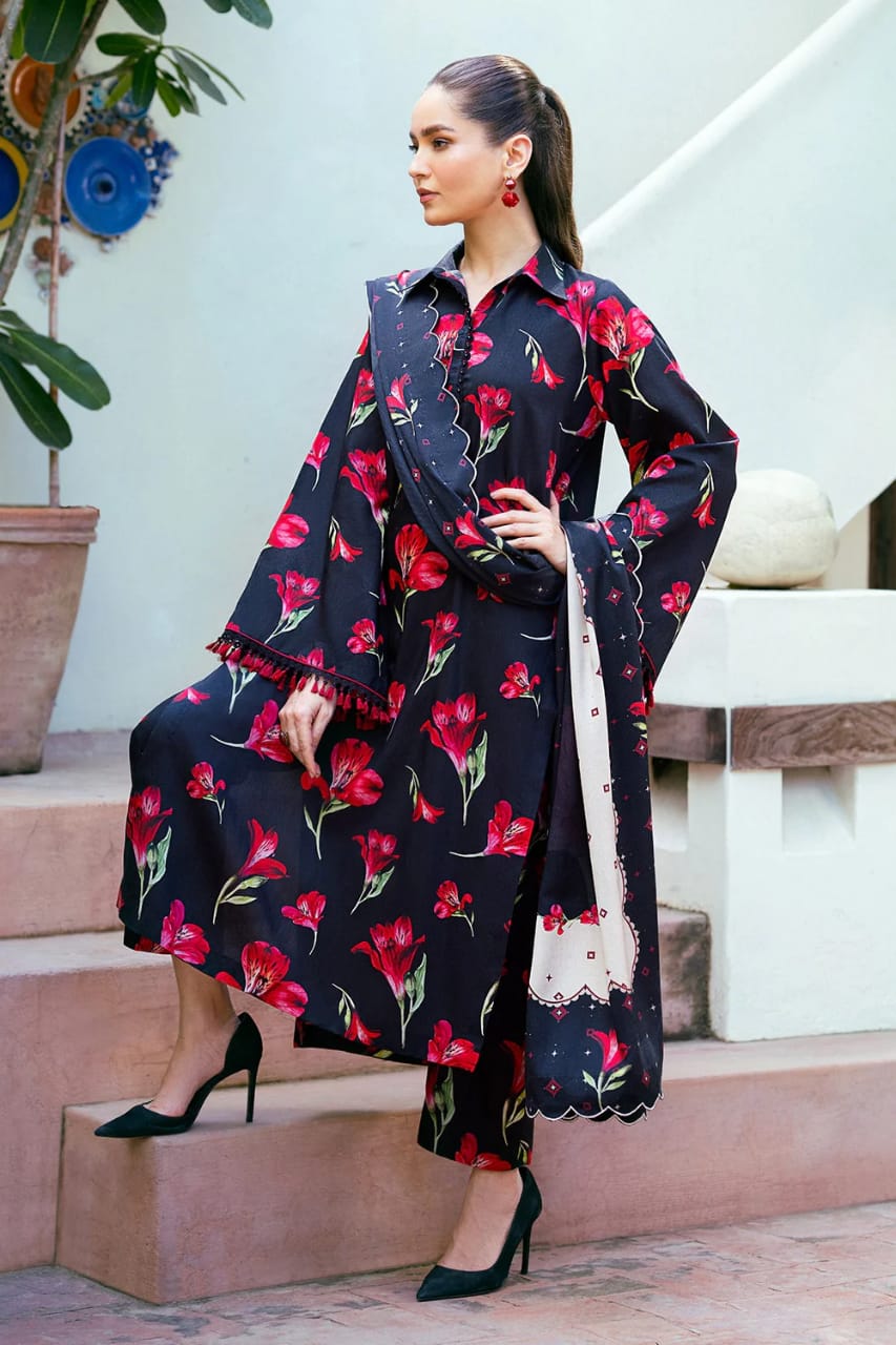 Swagiwear Asim Jofa - Winter 3PC Karandi Digital Print Dress - 