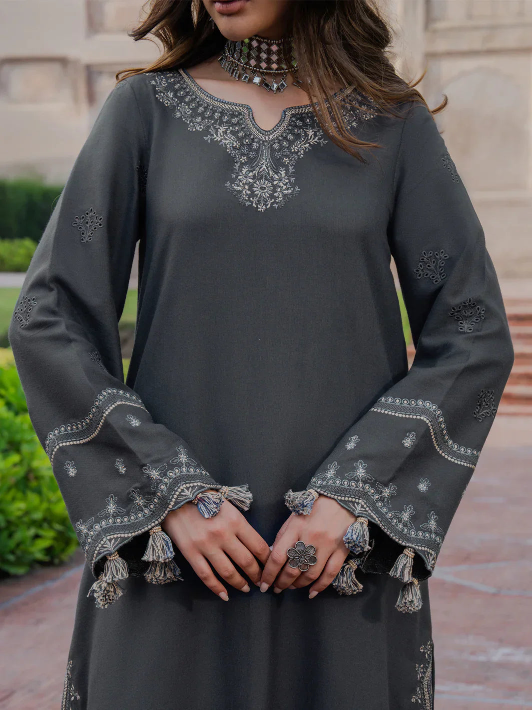 Swagiwear izel - Winter 3PC Dhanak Embroidered Suit - 