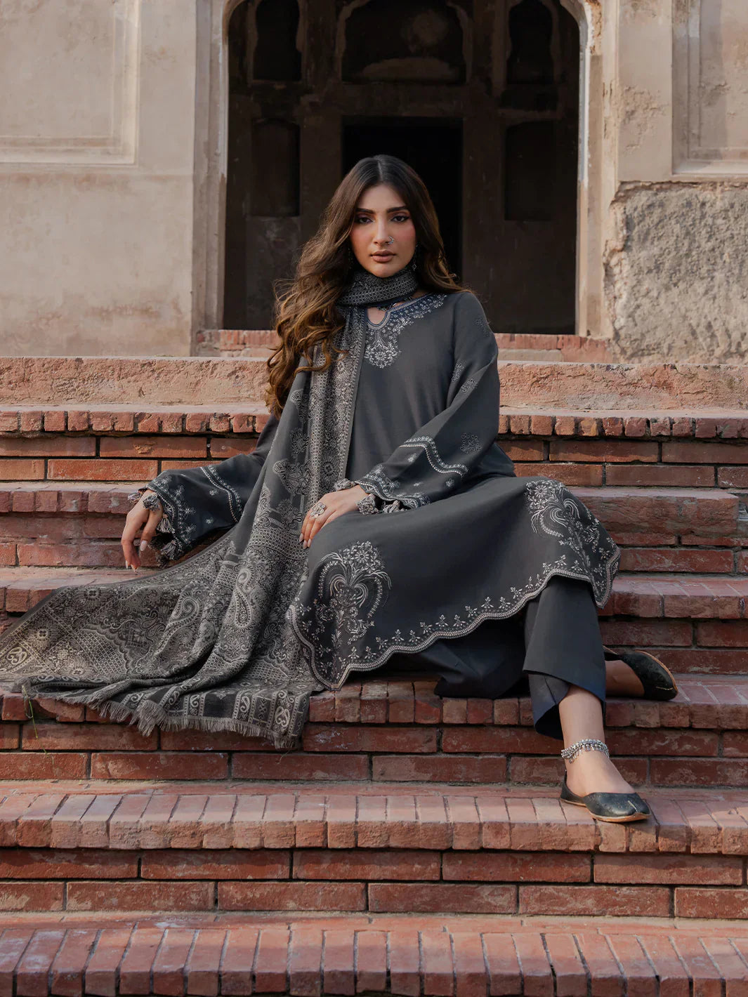 Swagiwear izel - Winter 3PC Dhanak Embroidered Suit - 