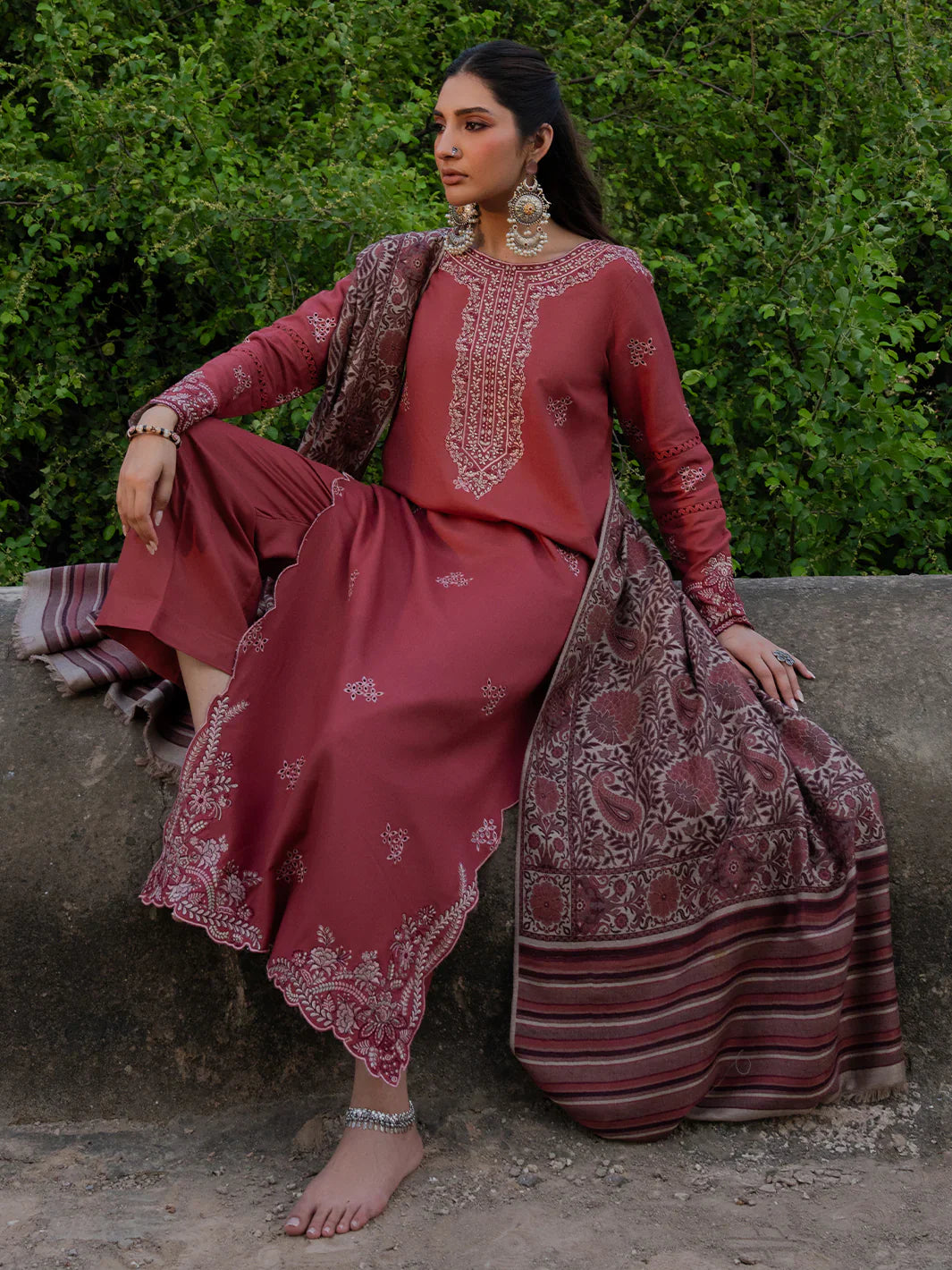 Swagiwear izel - Winter 3PC Dhanak Embroidered Suit - 