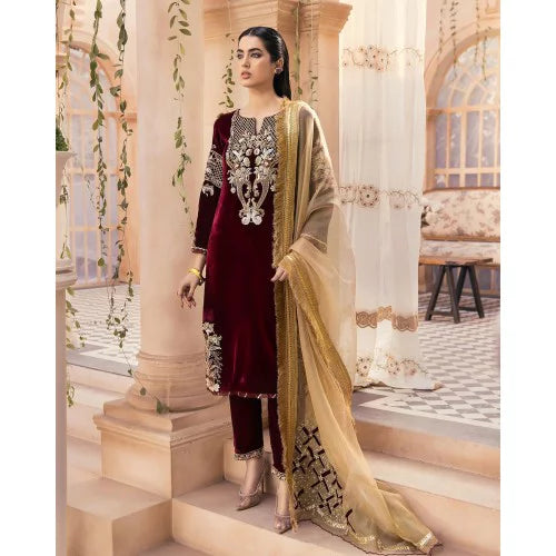 Swagiwear Jazmin - Embroidered Velvet 3-Piece Dress - 