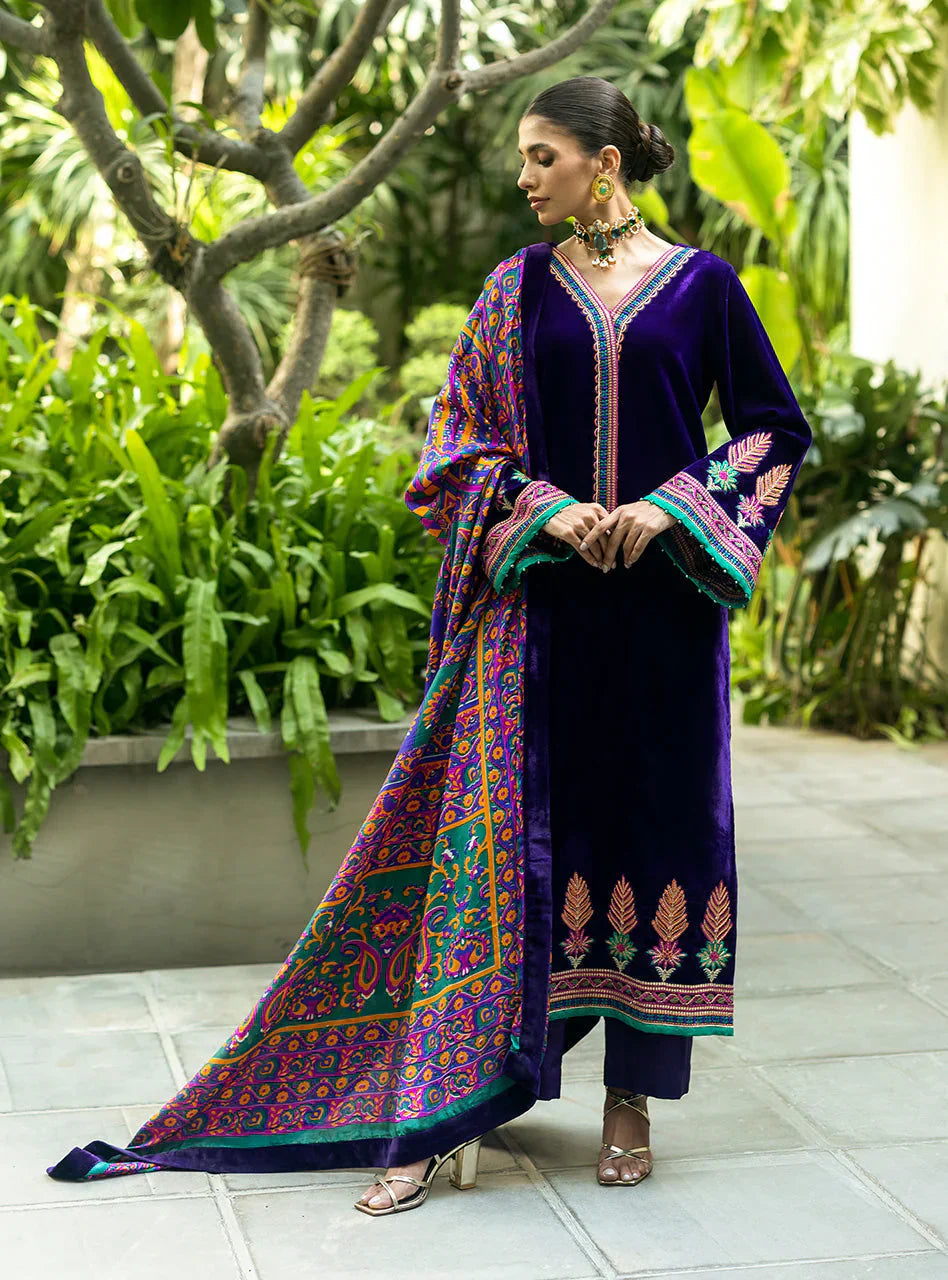 Swagiwear Charizma Embroidered Velvet 3piece suit - 
