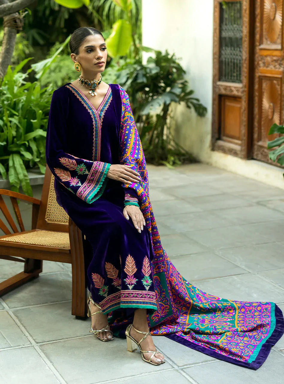 Swagiwear Charizma Embroidered Velvet 3piece suit - 