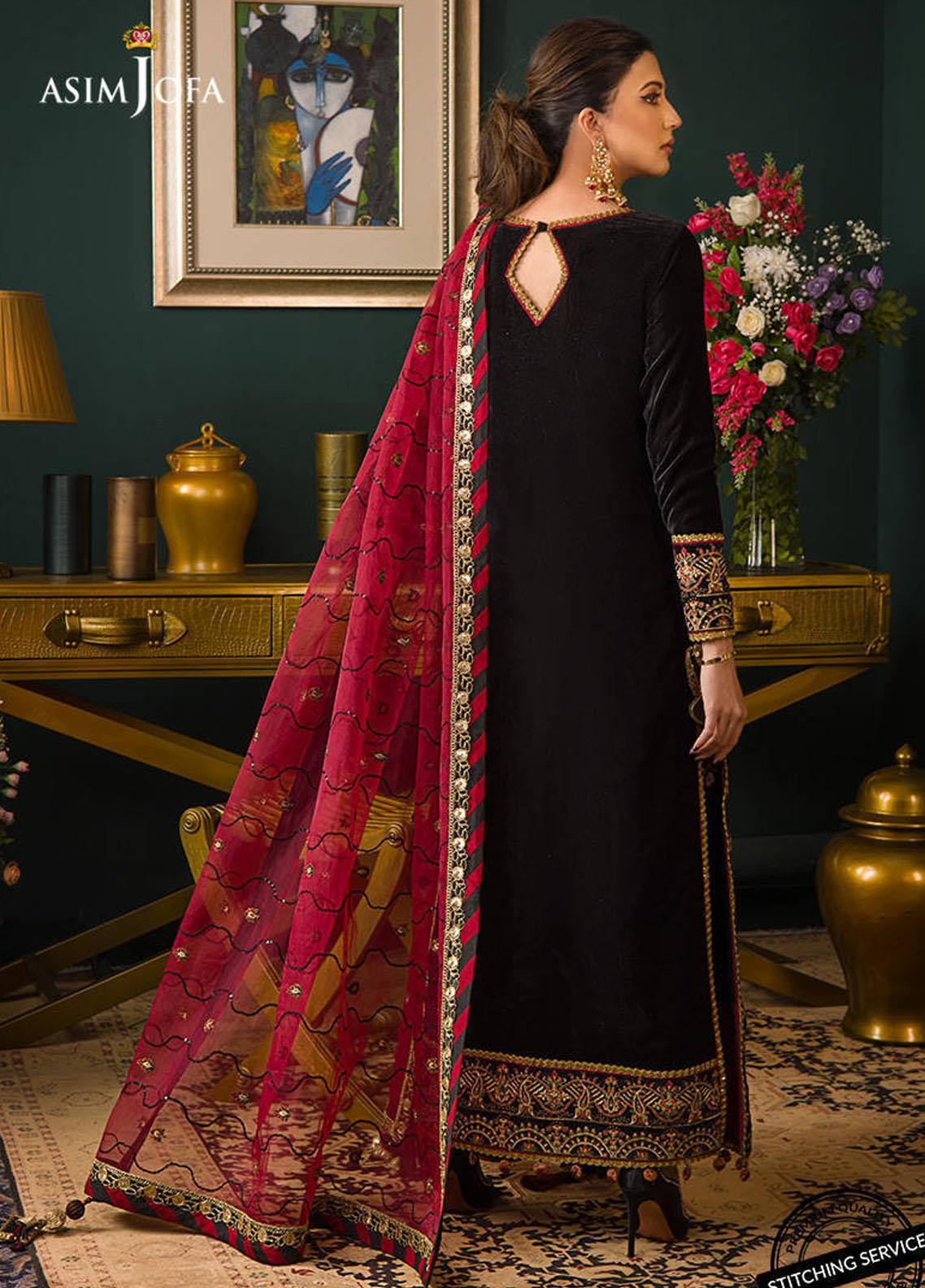 Swagiwear Asim jofa Embroidered Velvet 3piece suit - 