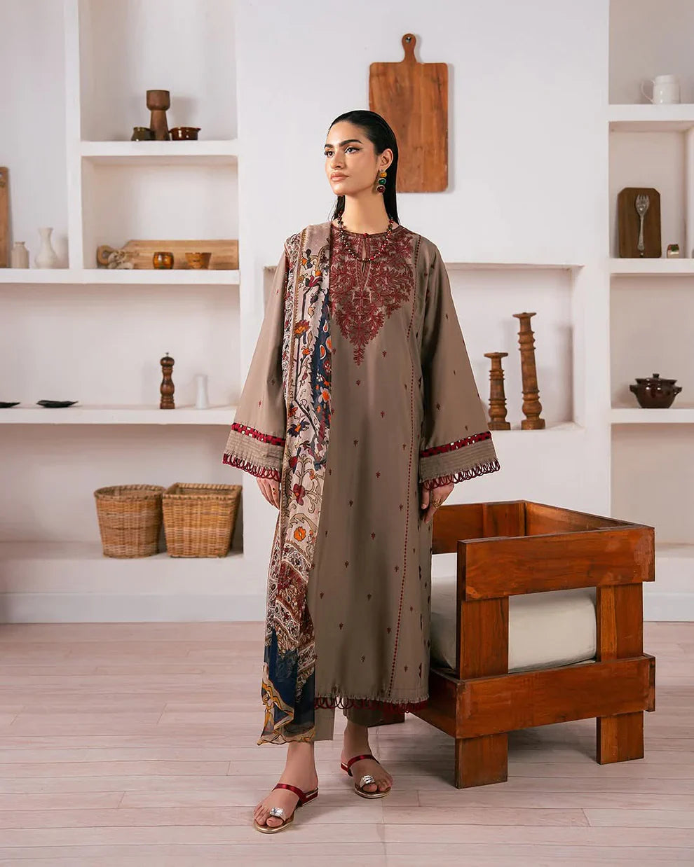 Swagiwear Baroque - 3PC Dhanak Embroidered Suit - 