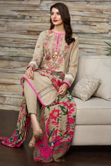 Swagiwear  Khaadi Pink-Embroided 3PC Dhank  Dress with wool shawl