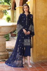 Swagiwear BAREEZE-EMBROIDERED 3PC LAWN DRESS WITH EMBROIDERED CHIFFON DUPATTA . 
