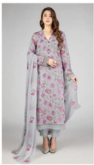 Swagiwear  Bareeze -Embroidered 3pc linen dress with embroidered chiffon dupatta