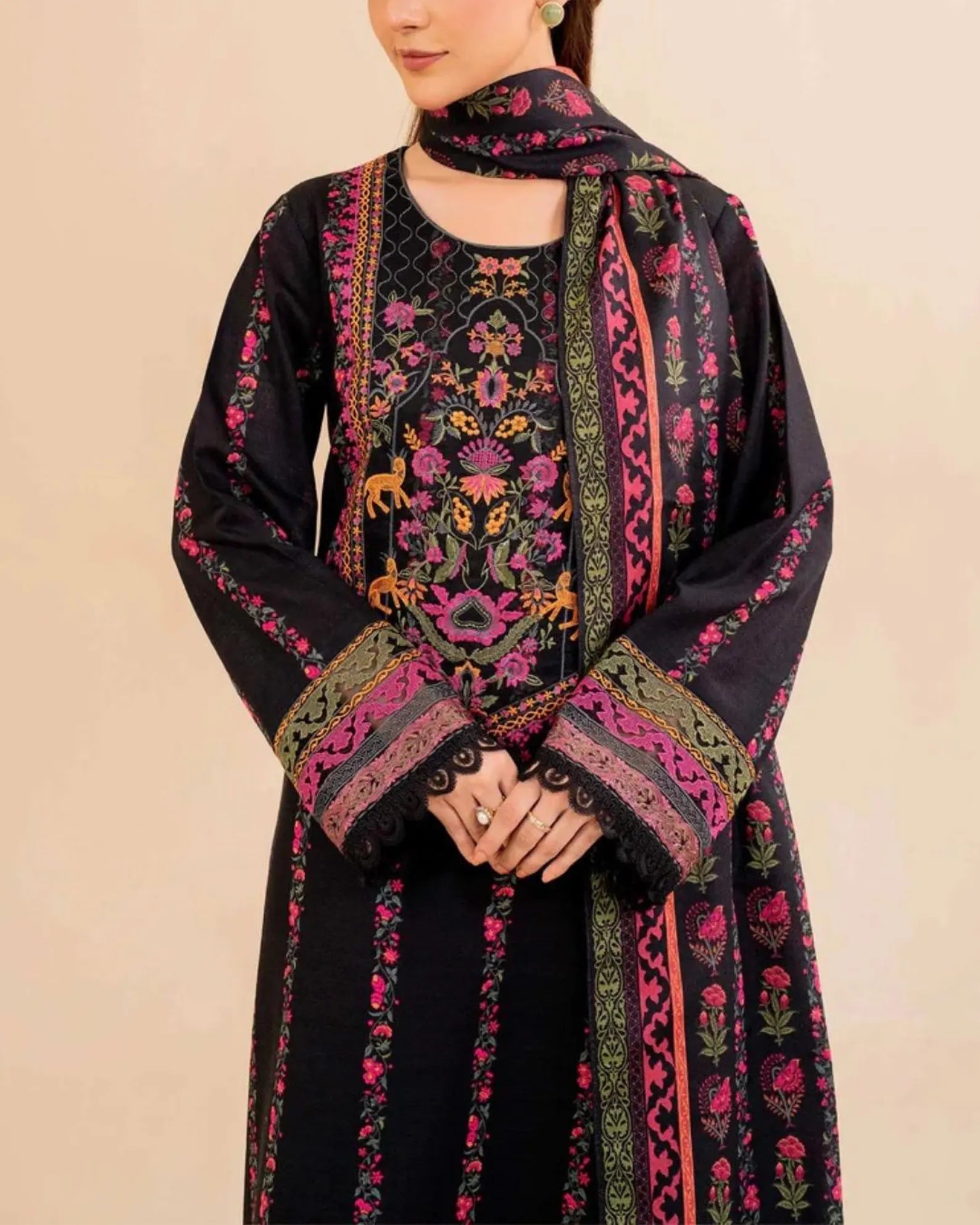 Swagiwear Khaddar 3 Piece Embroidered Dress - 