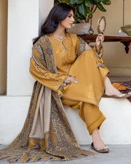 Swagiwear izel - Winter 3PC Dhanak Embroidered Suit - 