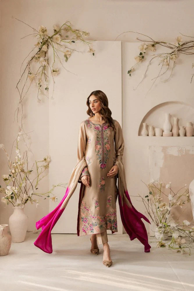Swagiwear Lawn-3PC Embroidered Shirt with Chiffon Dupatta - 