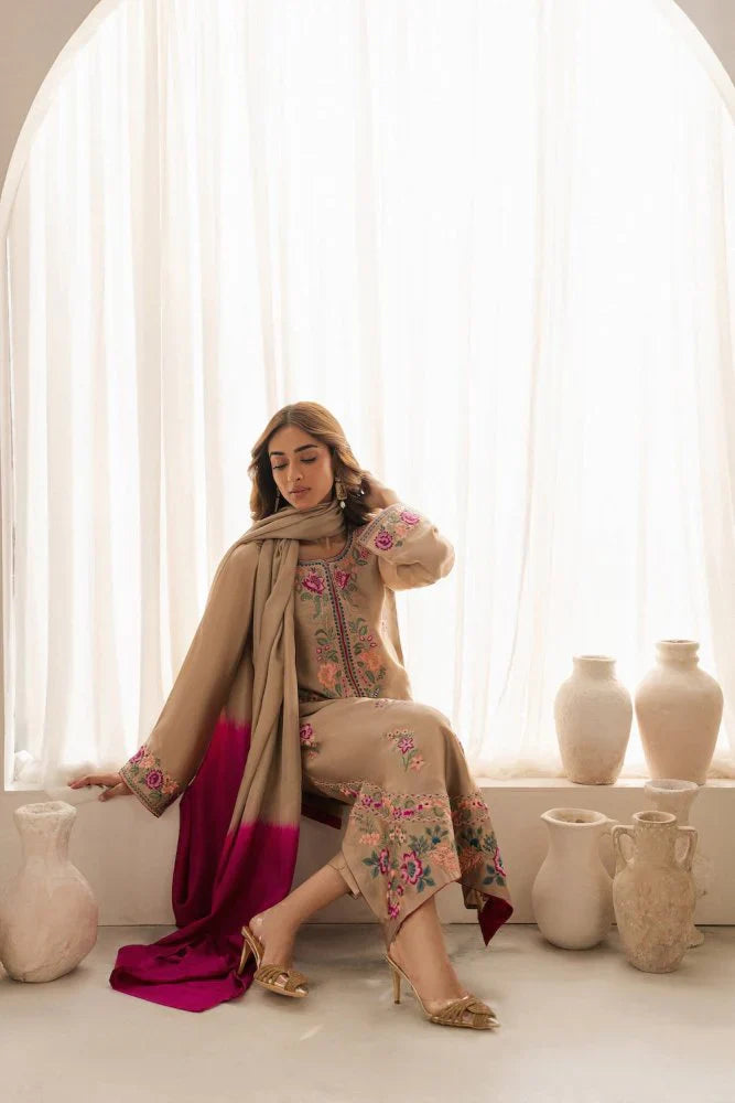 Swagiwear Lawn-3PC Embroidered Shirt with Chiffon Dupatta - 
