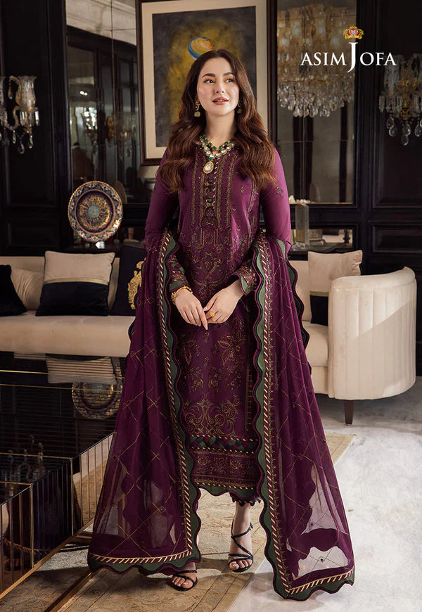 Swagiwear Asim Jofa, unstitched 3 piece lawn sequence embroidered suit - 