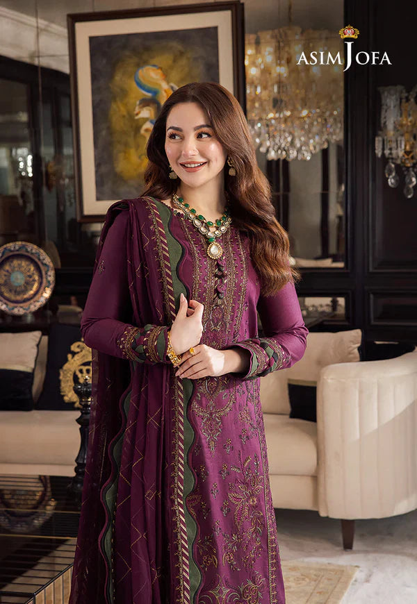 Swagiwear Asim Jofa, unstitched 3 piece Dhanak sequence embroidered suit - 