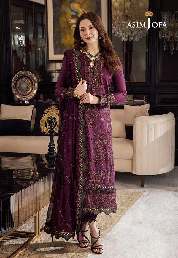 Swagiwear Asim Jofa, unstitched 3 piece lawn sequence embroidered suit - 