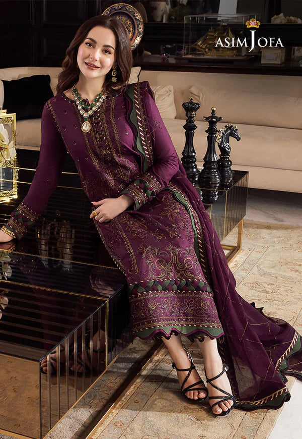 Swagiwear Asim Jofa, unstitched 3 piece lawn sequence embroidered suit - 