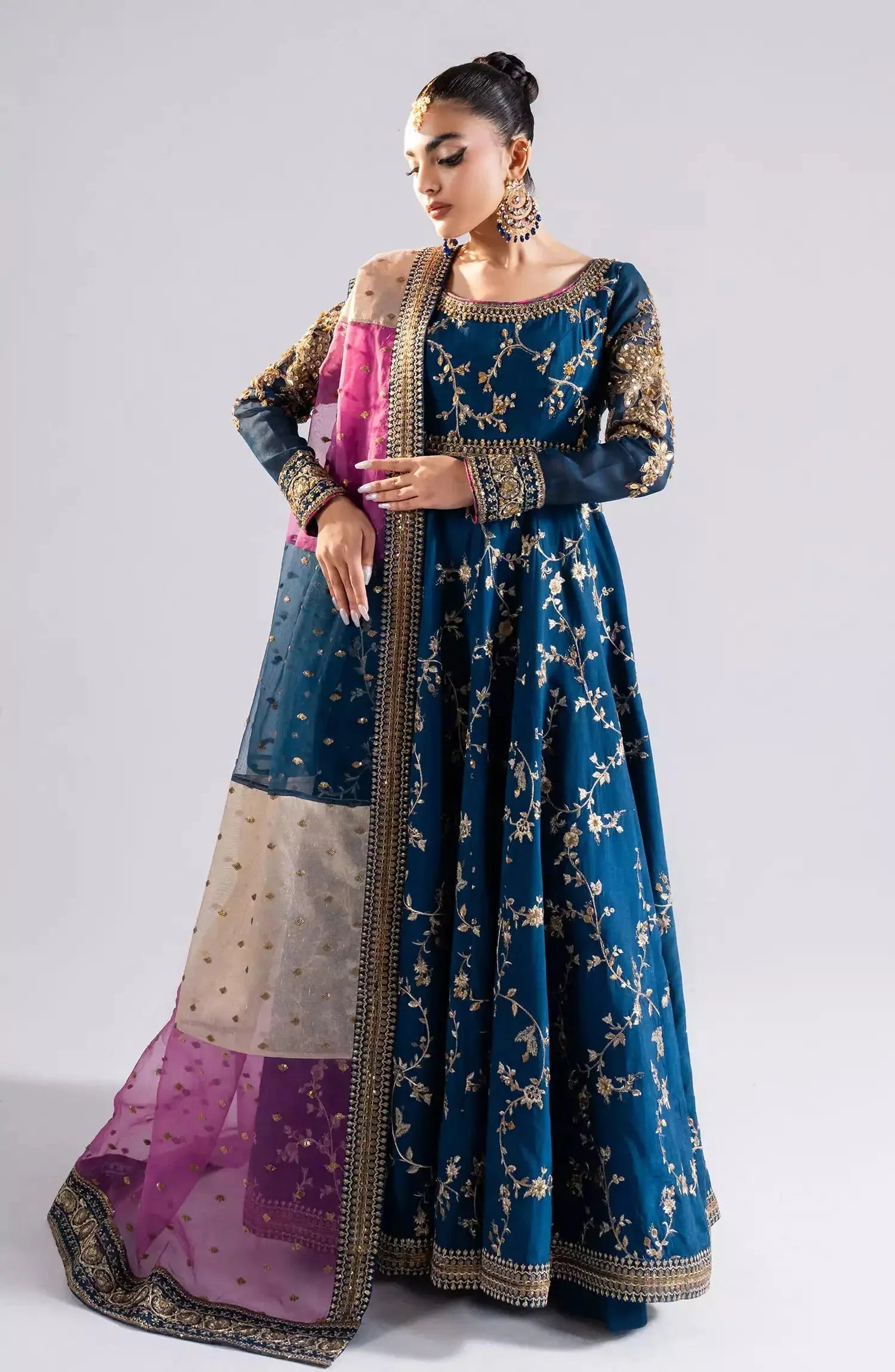 Swagiwear Maryum N Maria 3 piece kataan silk frock style embroidered suit - 
