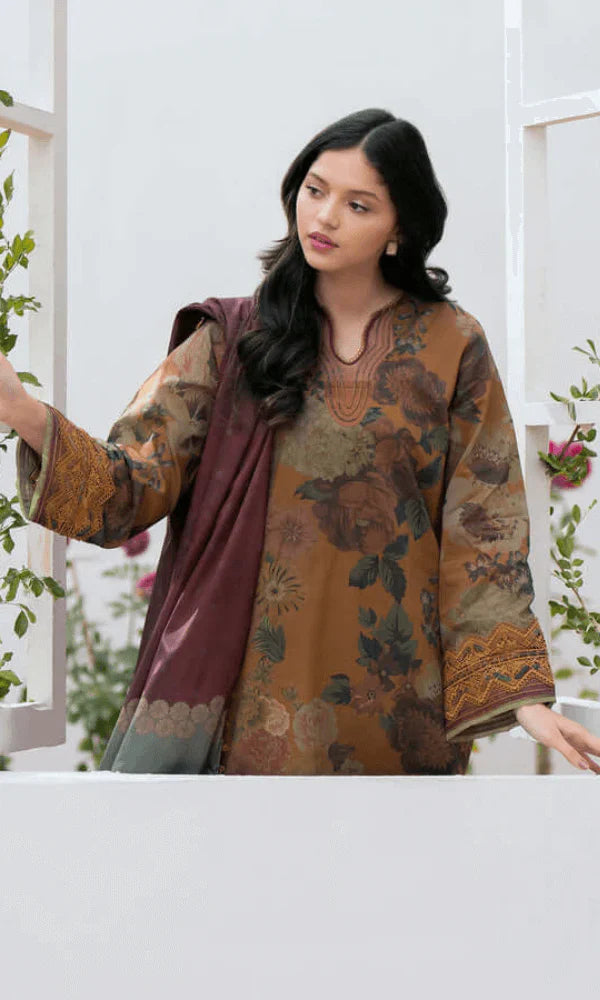 Swagiwear 3 Piece Unstitched Swiss Lawn Suit ( Printed Monar Dupatta ) 