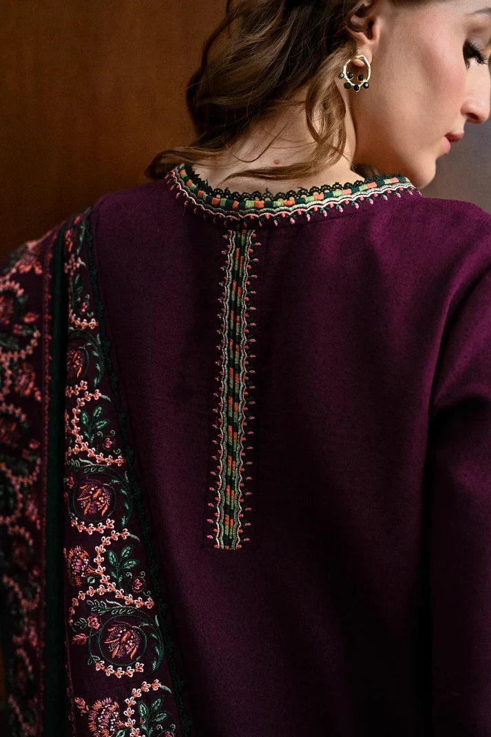 Swagiwear JAZMIN - 3PC DHANAK EMBROIDERED SHIRT WITH DHANAK EMBROIDERED SHAWL AND TROUSER - 