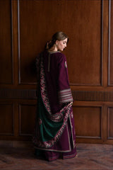 Swagiwear JAZMIN - 3PC DHANAK EMBROIDERED SHIRT WITH DHANAK EMBROIDERED SHAWL AND TROUSER - 