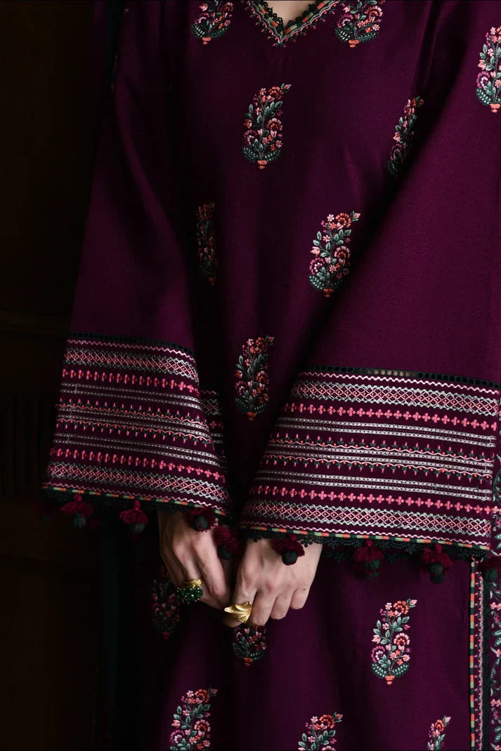 Swagiwear JAZMIN - 3PC DHANAK EMBROIDERED SHIRT WITH DHANAK EMBROIDERED SHAWL AND TROUSER - 