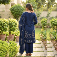 SwagiWear- Winter 3PC Slub Linen Embroidered Suit - Sw1552