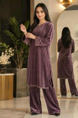 SwagiWear - 2PC Velvet chamki lining Velvet Suit - Sw1564