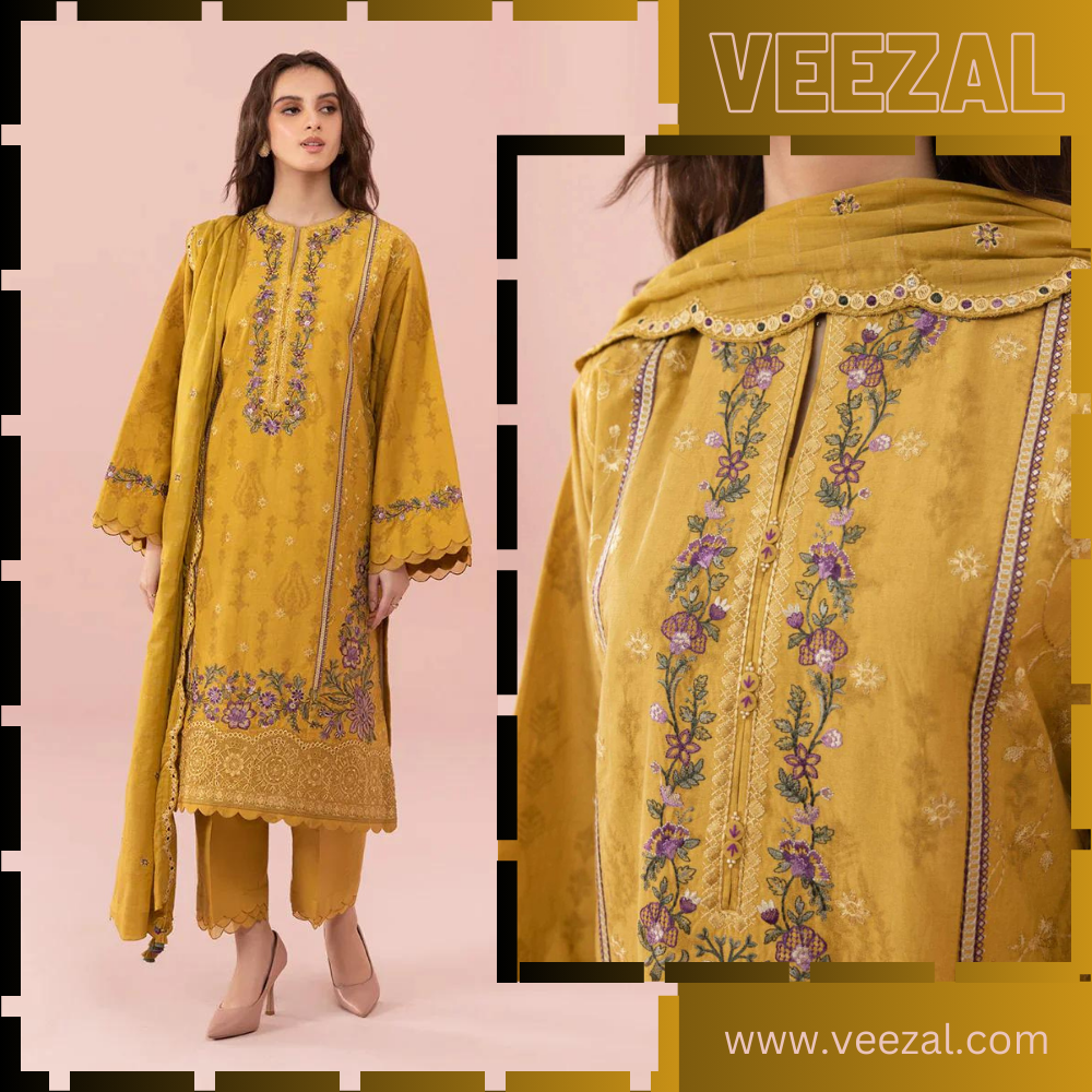 Swagiwear Lawn Heavy Embroidered Shirt With Chiffon Dupatta. 