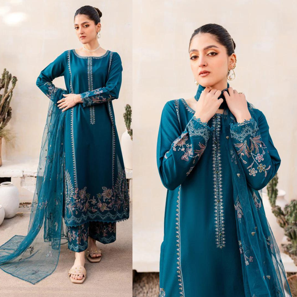 3PC Lawn Embroidered Shirt With Chiffon Embroidered Dupatta Sw709