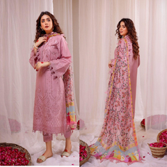 Swagiwear 3PC Lawn Heavy Embroidered Shirt & Silk Digital Printed Dupatta. 