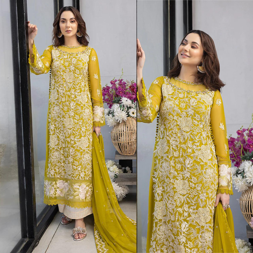 Azure -Embroidered 3pc Lawn dress with embroidered chiffon dupatta. Sw728
