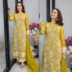 Azure -Embroidered 3pc Lawn dress with embroidered chiffon dupatta. Sw728