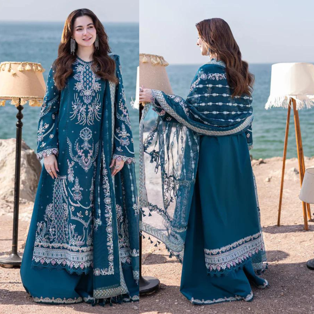 Swagiwear ZARA SHAHJAHAN Lawn 3-PIECE COLLECTION ORGANZA EMBROIDERED DUPATTA. 