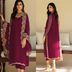 3PC Lawn Embroidered Shirt With Organza Embroidered Dupatta. Sw821