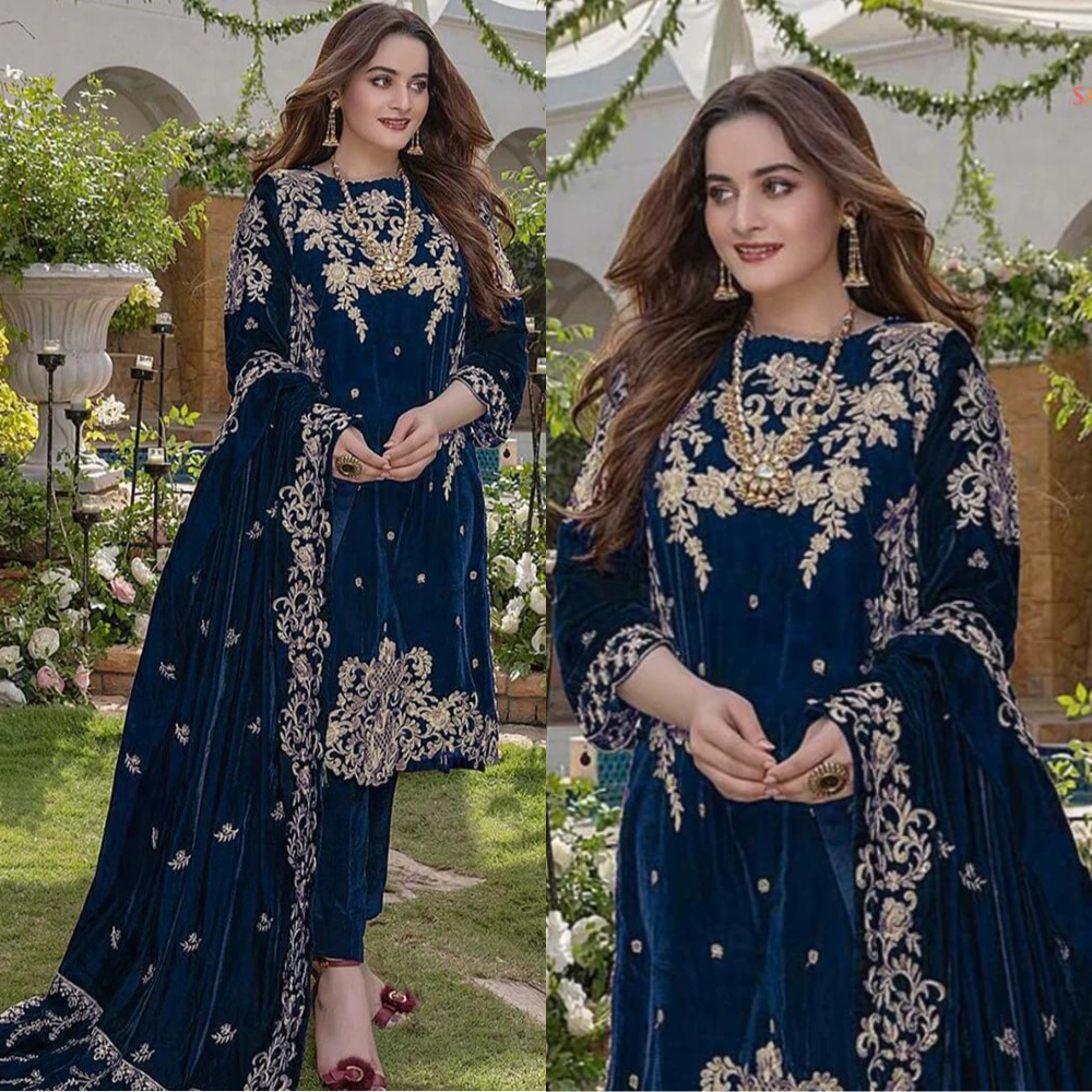 Swagiwear  Embroidered Velvet Three piece With Velvet Shawl Winter Collection