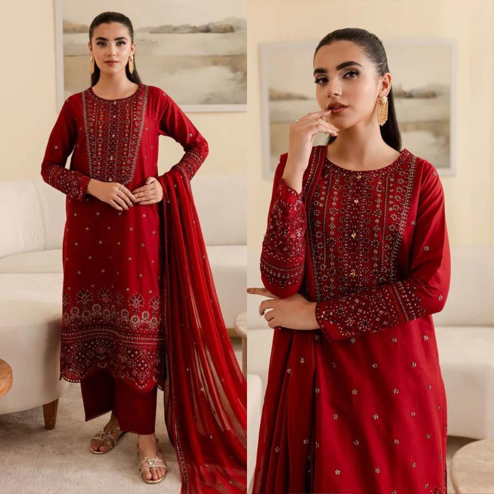 Swagiwear  Batik, unstitched 3 piece embroidered winter suit.
