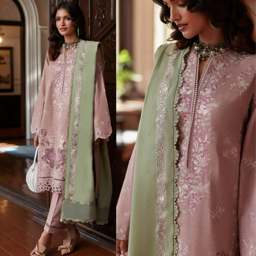 Swagiwear Zaha, unstitched 3 piece embroidered summer suit 