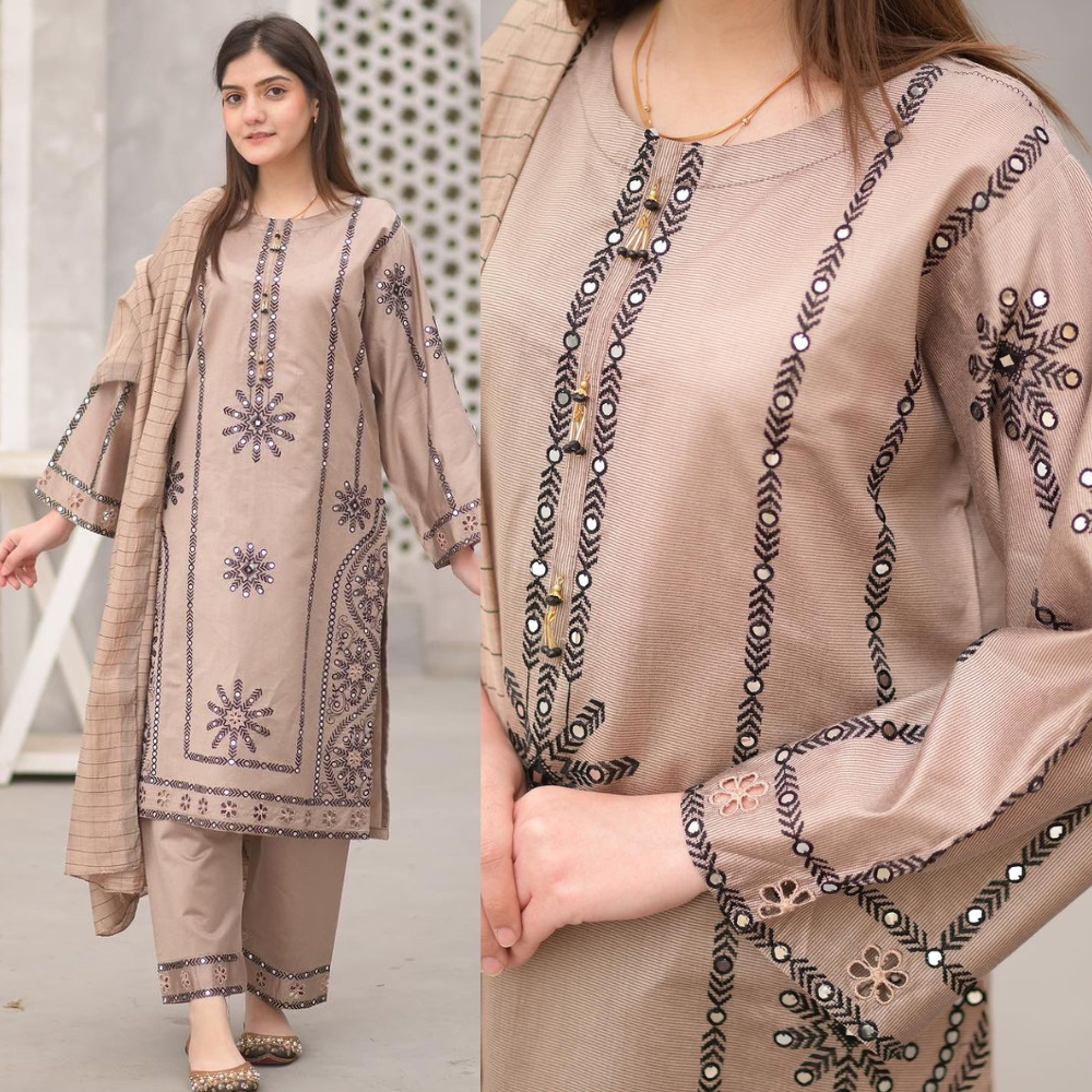 Swagiwear  Dhanak Unstitched 3 Piece Embroidered Dress